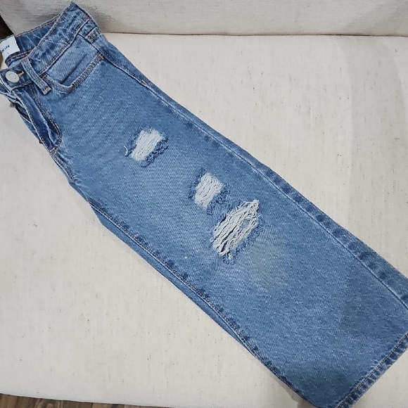 Wide leg Blue Distressed Denim Jeans - Picture 3 of 6